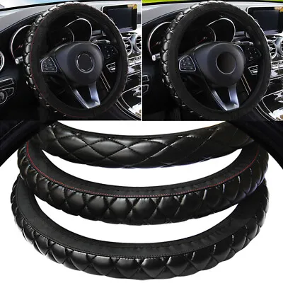 $18.38 • Buy 15'' Soft Microfiber Leather Car Steering Wheel Cover Non-slip Accessories Black