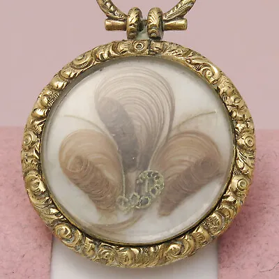 Antique Victorian Mourning Hair Repousse Gold Filled Glass Pendant Locket • $235