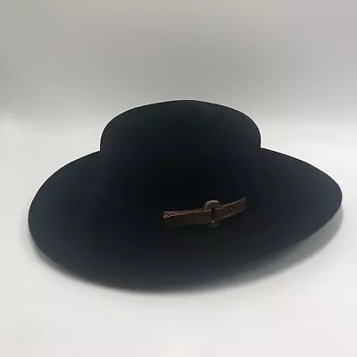 Borsalino Black Fedora Hat Size M Felt Wide Brim Shallow Top. • $109.95