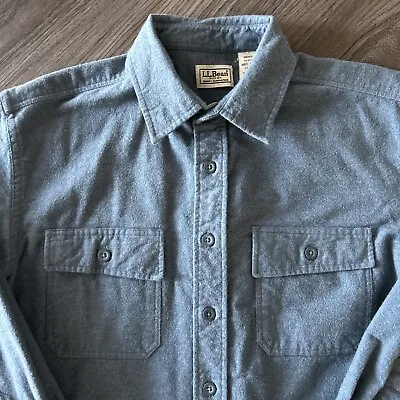 LL Bean Vintage Men’s Size Medium Heavy Flannel Button Up Long Sleeve Solid Blue • $26.15