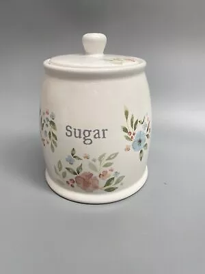 COUNTRY FLORAL Flowers Sugar CANISTER Ceramic Storage Jar 850ml White • £9.95