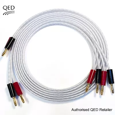 QED XT25 Performance Speaker Cable Gold Twin Screw Banana Plugs Terminated PAIR • £69.95