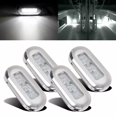 4x White LED Marine Boat Yacht Stainless Steel Oblong Courtesy Light Stair Deck • $14.99