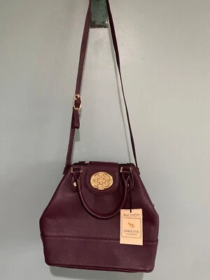 $39 • Buy Emma Fox Leather Satchel Bag Wine/Burgundy Removable Strap NWT
