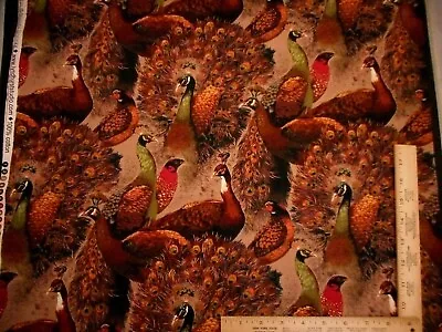 Quilt Fabric By The Yard Autumn Peacocks Metallic Gold Aviary Premium Cotton Vtg • $8.49