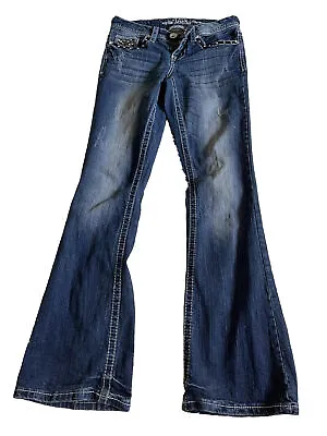 Vintage Vanity Jeans Womens 26x33 Blue Dark Wash Denim Bootcut Low Rise Ladies • $15