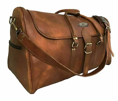 Leather Travel Duffel Men Vintage Flap Over Luggage Overnight Weekend Bag • $69.75