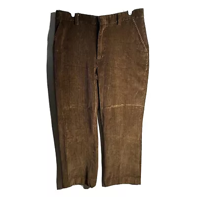 Orvis Mens 34x27 Brown Wide Whale Straight Leg Corduroy Pants Flat Front Trouser • $18