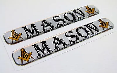 Mason Masonic Domed Decal Emblem Resin Chrome Car Biker Stickers 5 X 0.82  2pc. • $6.99