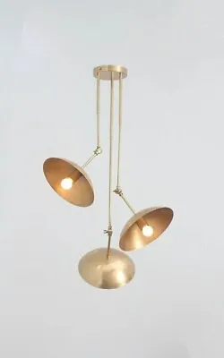 3 Light Domed Pendant Mid Century Modern Raw Brass Sputnik Chandelier Light Fixt • $297.56