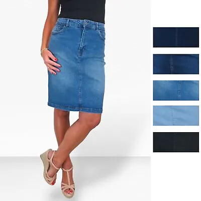 Ladies Knee Length Denim Skirt Casual Jeans Style Denim Pencil Skirt 10-22 • £20.99