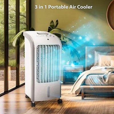 Portable 4L Air Cooler Evaporative Oscillating Unit Ice Fan W/ Remote Swing AC • £29.99