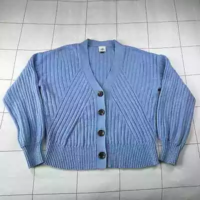 Cabi Sweater Womens Medium Blue Scenic Cardigan Long Sleeve Rib Knit Button • $29.95