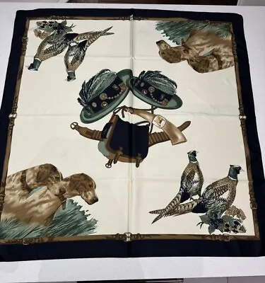MADE IN ITALY Vintage Pheasant Hunting Equestrian Dogs Pattern XXL Scarf Luxury • $17