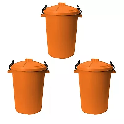 3 X 50L Bin With Cliplock Lid Orange Kitchen Garden Waste Feed Storage Dustbins • £32.69