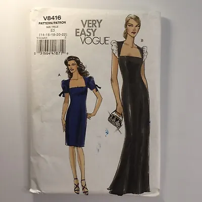 Vogue 8416 Square Neck Short Sleeve Long Dress Shaped Ladies New Uncut Pattern • £19.50