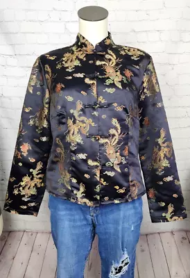 Clio Long Sleeved Blouse Top Asian Dragon Rooster Tapestry Mandarin Collar Size8 • $26.99