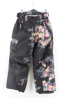 Volkl Ski Snowboard Pants Youth Size 10 Black With Bright Floral Pattern • $24.99
