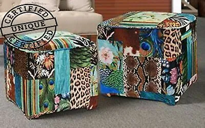 S/2 Charlize Square Velve Tottomans Pouf Pouffe Footstools  Exquisite Prints  • $396