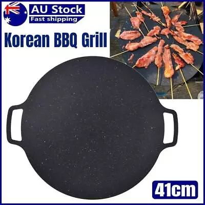 41cm Round Korea Cast Iron Griddle Plate BBQ Pan Cooking Griddle Grill Stove AU • $32.98