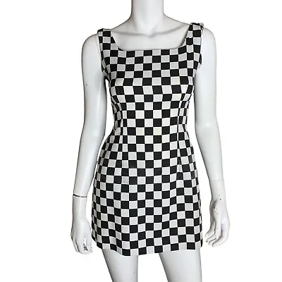 Vintage 90s Gozzi Checkered Print Mini Dress Women’s Size 2 • $25