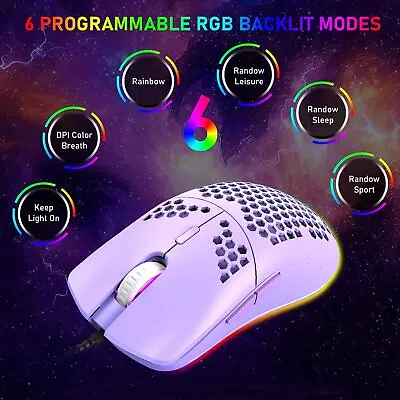 $15.99 • Buy Wired RGB Lighting Gaming Lightweight Mouse With 6400 DPI, For PC,Xbox And PS4