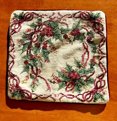 $24.99 • Buy Vintage Floral Needlepoint Christmas Color Pillow Cover 14 X 12 Wool Velvet Back