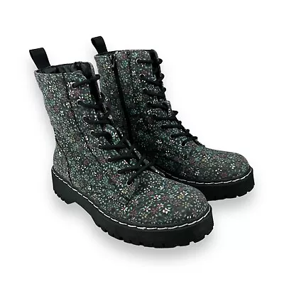 Sincerely Jules Sz 9.5 Harley Chunky Floral Combat Boot Anthropologie Zip LaceUp • $35