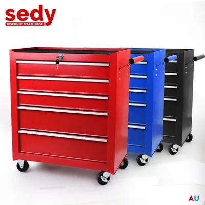 $185.99 • Buy 5 Drawer Tool Box Trolley Cabinet Storage Garage Toolbox Organiser Lockable 80kg