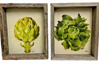 Set Of 2 Oil On Linen Prints Framed Vegetables In Shadow Box Frame Mary Gregory • $65