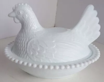 Vintage Indiana Glass White Milk Glass Chicken Hen On Nest Covered Candy Dish • $9.99