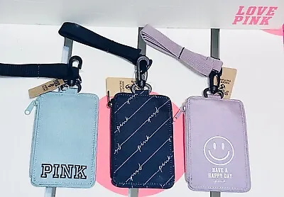 Victoria’s Secret PINK ID Card Holder Wallet Lanyard Black Script VS  NEW! • $19.95