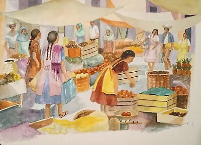 Mexican Market Watercolor Painting By Sylvia Weinberg Of Frederick MD • $19