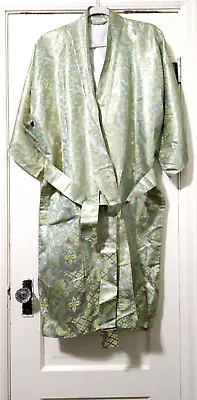 NEW VTG Mens Best Quality Japanese SILK Kimono Robe XL GOLD Green Belt Pockets • $199.99