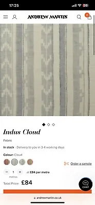 £55 • Buy 2Mtr  ANDREW MARTIN Indus Cloud Fabric RRP£180 Stunning Fabric