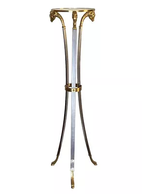 Italian Maison Jansen Brass Steel Aries Ram Heads Pedestal Table Plant Stand • $2300