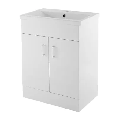 Nuie Bathroom Modern Floor Standing 2-Door Vanity Unit Basin 1 Gloss White 600mm • £199.95