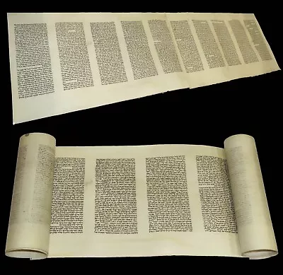 SMALL & RARE SCROLL TORAH BIBLE MANUSCRIPT VELLUM  100-150 Years Old From Italy. • $325