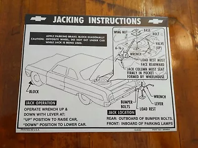 Chevrolet Jacking Instructions GM# 3854001 Vintage 8-29-63 Decal Sticker Restore • $2.99