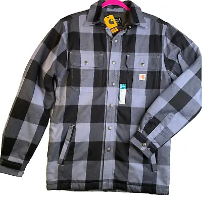 NEW Carhartt Men S Relaxed Fit Heavy Flannel Sherpa-Lined Shirt Jacket Gray NWT • $72.60