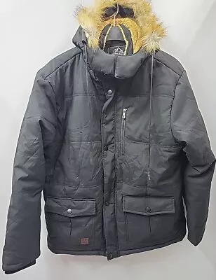 Outdoor Mens Hooded Faux Fur Warm Winter Travel Zipper Jacket Size 2XL Black • £20