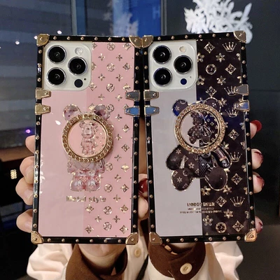 $15.99 • Buy For IPhone 14 13 Pro Max 12 11 XS XR Luxury Cool Bear Square Case Cover W/ Ring