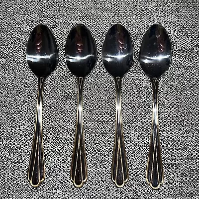 Hampton Silversmiths 18/10 Stainless Gold Trim 7 5/8” Set Of 4 Spoons China 199 • $17.99