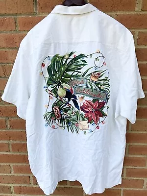 $158 Tommy Bahama Mens Mele Kalikimaka Hawaiian Camp Holiday Silk Shirt 2xl Xxl • $129.99