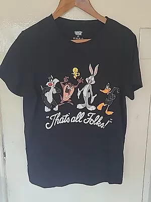 Looney Tunes T Shirt Medium Thats All Folks Black • £12