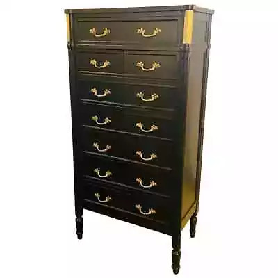 Maison Jansen Style Hollywood Regency Ebony & Brass Two-Door Bar And Tall Chest • $3900