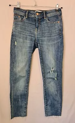 ZARA Size 28 Inch Womens Dirty Denim Cut Off Hem Distressed Jeans Holes • $10