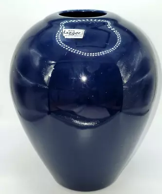 Vintage 1980s Dark Blue Royal Haeger Pottery Vase 8.25  Original Sticker #4327 • $30.09
