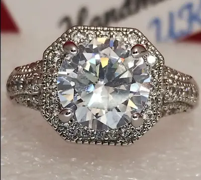 AK: Woman 825 Silver Ring. Size T-U. 1cm Round Cut Moissanite Beryl Simulated • $17.67