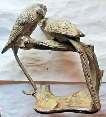 Vintage Bronze Parakeets On Limb Sculpture Intricate Details  3 Lbs Used • $80